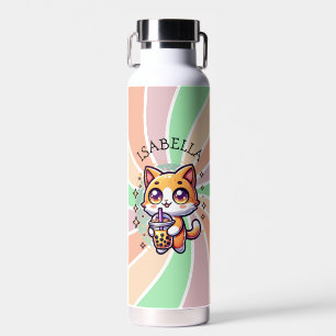 Schattigee Kawaii Kitten met Bubble Tea Gepersonal Waterfles