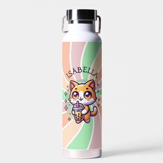 Schattigee Kawaii Kitten met Bubble Tea Gepersonal Waterfles (Voorkant)
