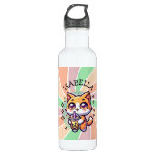 Schattigee Kawaii Kitten met Bubble Tea Gepersonal Waterfles (Voorkant)