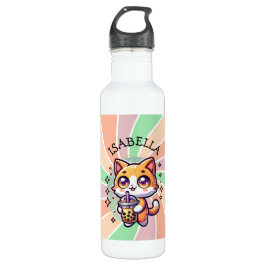 Schattigee Kawaii Kitten met Bubble Tea Gepersonal Waterfles