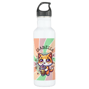 Schattigee Kawaii Kitten met Bubble Tea Gepersonal Waterfles