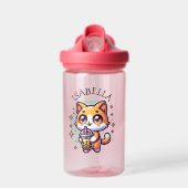 Schattigee Kawaii Kitten met Bubble Tea Gepersonal Waterfles (Voorkant)