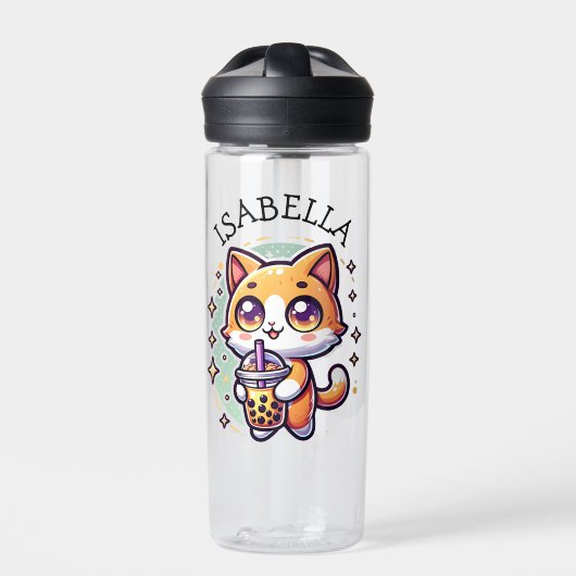 Schattigee Kawaii Kitten met Bubble Tea Gepersonal Waterfles (Voorkant)