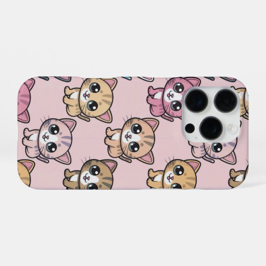 Schattigee Kawaii Kitten Pattern iPhone 16 Pro Hoe iPhone Hoesje (Achterkant horizontaal)