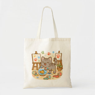 Schattigee Kawaii Kitty Cat Spelen met Kleurrijke Tote Bag
