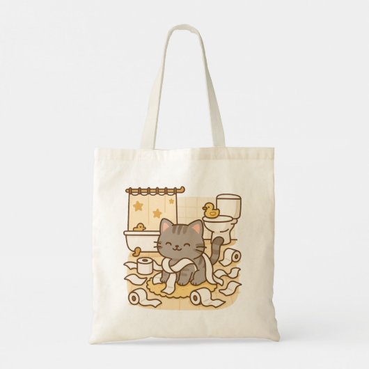 Schattigee Kawaii Kitty Cat Spelen met Toilet Roll Tote Bag (Achterkant)