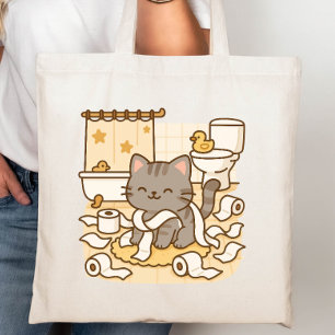 Schattigee Kawaii Kitty Cat Spelen met Toilet Roll Tote Bag