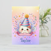 Schattigee Kawaii Kitty Cat Verjaardag Wenskaart (Staand voorkant)