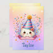Schattigee Kawaii Kitty Cat Verjaardag Wenskaart (Voorkant / Achterkant)
