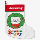 Schattigee Kawaii Kitty Kat Kerstseizoen van Joy Grote Kerstsok (Voorkant)