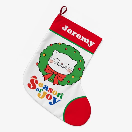 Schattigee Kawaii Kitty Kat Kerstseizoen van Joy Grote Kerstsok (Voorkant (Hangend))