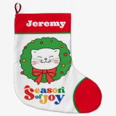 Schattigee Kawaii Kitty Kat Kerstseizoen van Joy Grote Kerstsok (Voorkant)