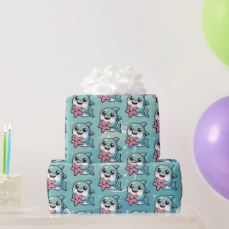 Schattigee kawaii kleine haai en zeester cadeaupapier