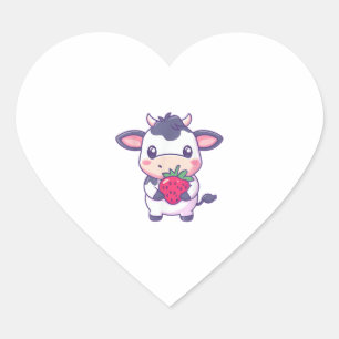 Schattigee kawaii Koe met aardbeien Schattig rund Hart Sticker