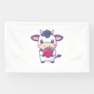 Schattigee kawaii Koe met aardbeien Schattig rund Spandoek