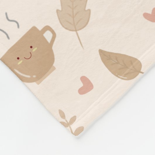 Schattigee Kawaii Koffie en bladeren Herfstpatroon Fleece Deken (Hoek)