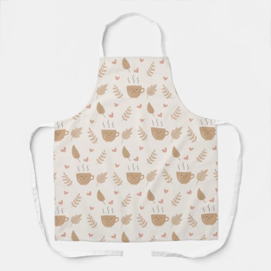 Schattigee Kawaii Koffie en bladeren Herfstpatroon Schort (Voorkant)