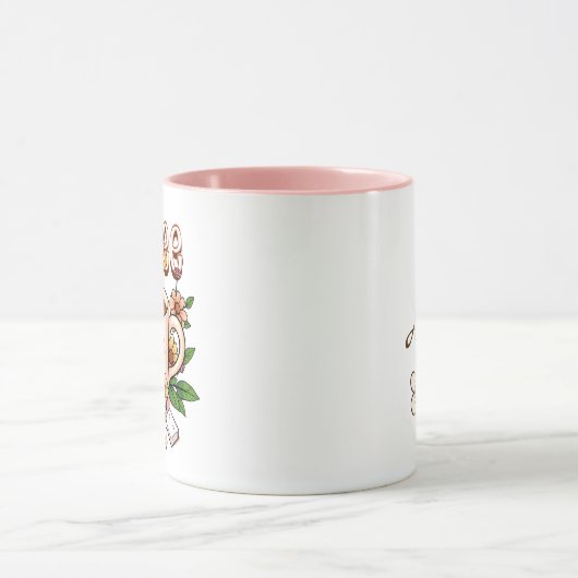 Schattigee Kawaii Koffie en Bloemen Mok (Midden)