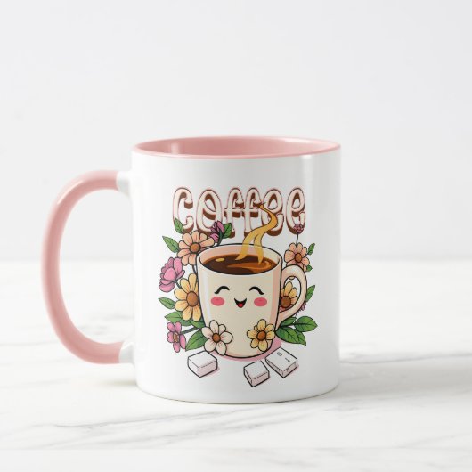Schattigee Kawaii Koffie en Bloemen Mok (Links)