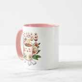Schattigee Kawaii Koffie en Bloemen Mok (Voorkant links)
