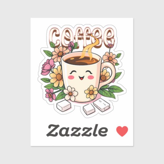 Schattigee Kawaii Koffie en Bloemen Sticker (Vel)