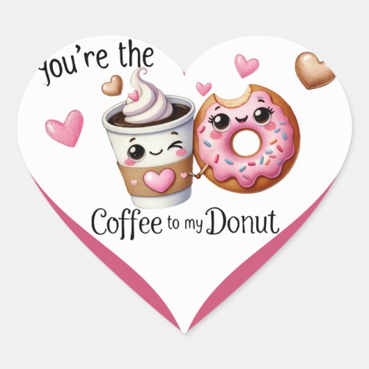 Schattigee kawaii koffie en donuts hart sticker (Voorkant)