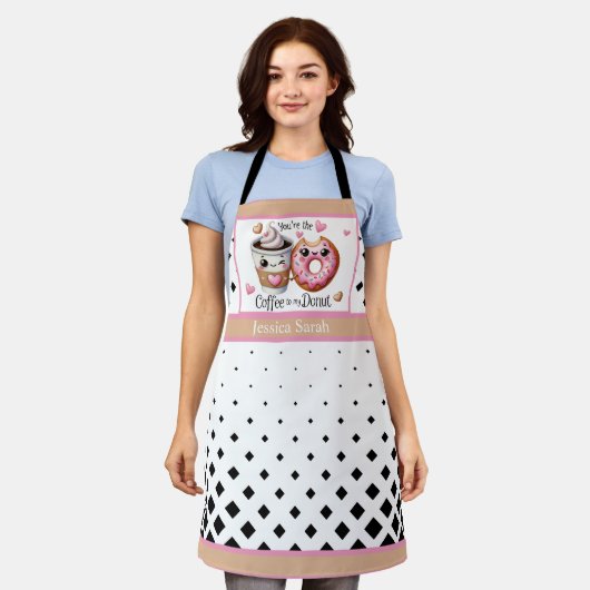 Schattigee kawaii koffie en donuts schort (Gedragen)