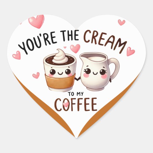 Schattigee Kawaii koffie en room Hart Sticker (Voorkant)