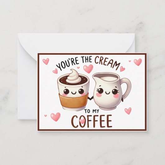 Schattigee Kawaii koffie en room Notitiekaartje (Voorkant)