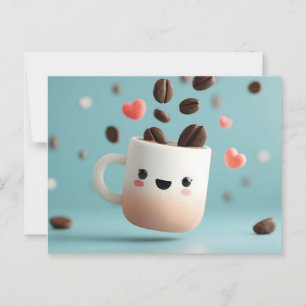 Schattigee Kawaii Koffie Mok met Drijvende Koffieb Briefkaart