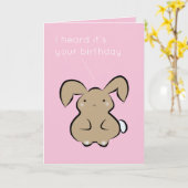 Schattigee kawaii konijn roze gepersonaliseerde ve kaart (Gele Bloem)