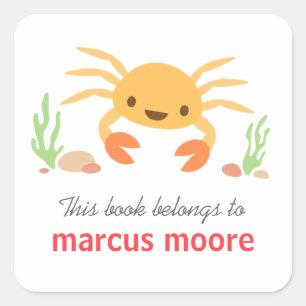 Schattigee kawaii krab dierlijke cartoon bookplate vierkante sticker
