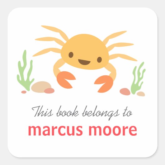 Schattigee kawaii krab dierlijke cartoon bookplate vierkante sticker (Voorkant)