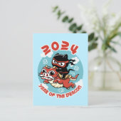 Schattigee Kawaii kunst | 2024 Jaar van de Draak Briefkaart (Staand voorkant)