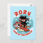 Schattigee Kawaii kunst | 2024 Jaar van de Draak Briefkaart (Voorkant / Achterkant)