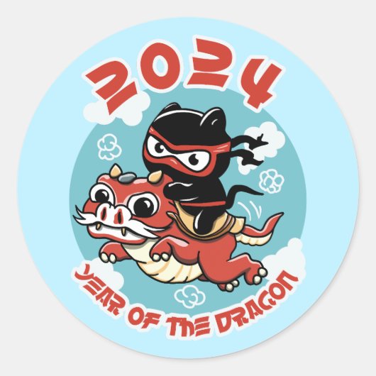 Schattigee Kawaii kunst | 2024 Jaar van de Draak Ronde Sticker (Voorkant)