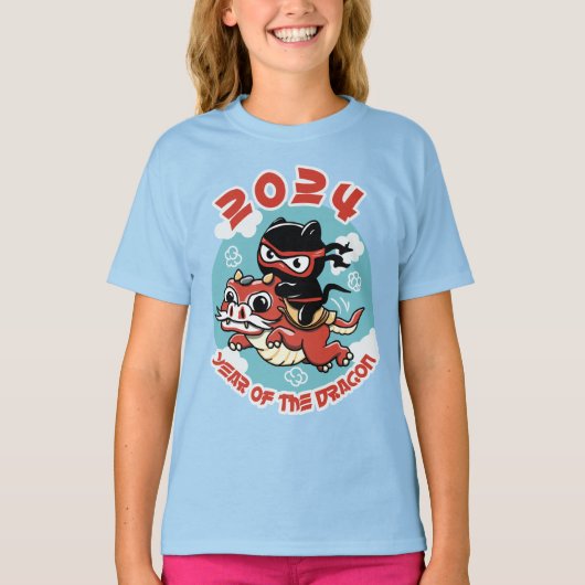 Schattigee Kawaii kunst | 2024 Jaar van de Draak T-shirt (Voorkant)