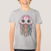 Schattigee Kawaii kwal met regenboogtentakels Tri-Blend Shirt (Voorkant)