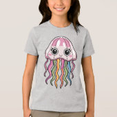 Schattigee Kawaii kwal met regenboogtentakels Tri-Blend Shirt (Voorkant)
