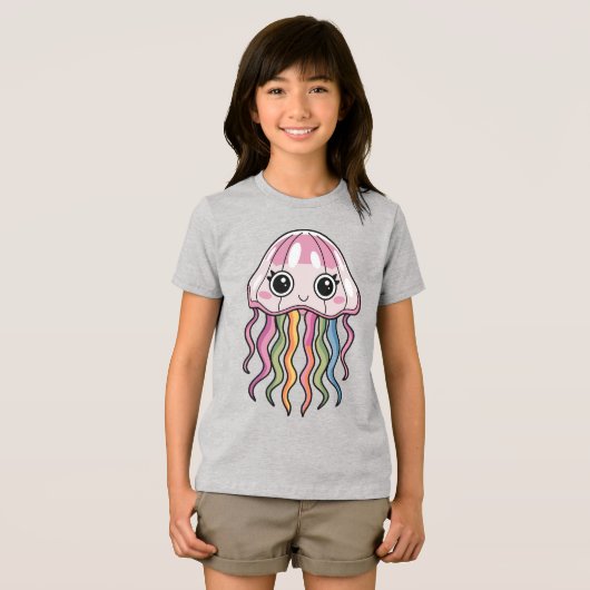 Schattigee Kawaii kwal met regenboogtentakels Tri-Blend Shirt (Voorkant volledig)