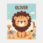 Schattigee Kawaii Leeuw in Savanna gepersonaliseer Fleece Deken (Voorkant)