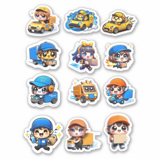 Schattigee Kawaii levering chauffeurs diensten Sticker (Voorkant)