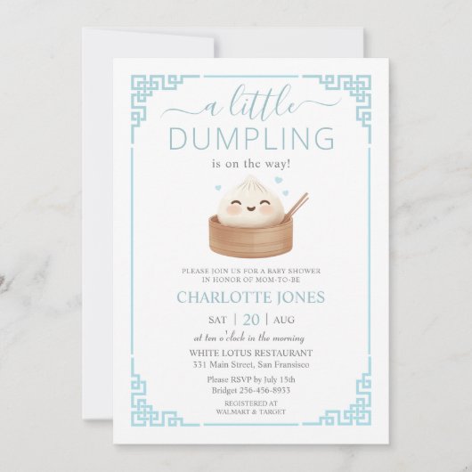 Schattigee Kawaii Little Dumpling Bun Blue Baby sh Kaart (Voorkant)