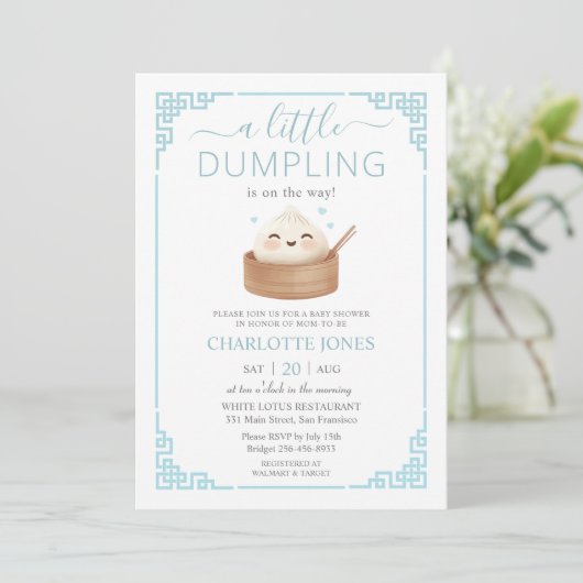Schattigee Kawaii Little Dumpling Bun Blue Baby sh Kaart (Staand voorkant)