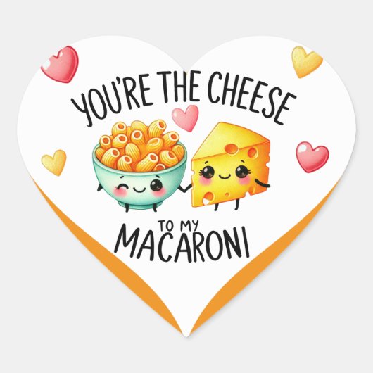 Schattigee kawaii macaroni en kaas hart sticker (Voorkant)