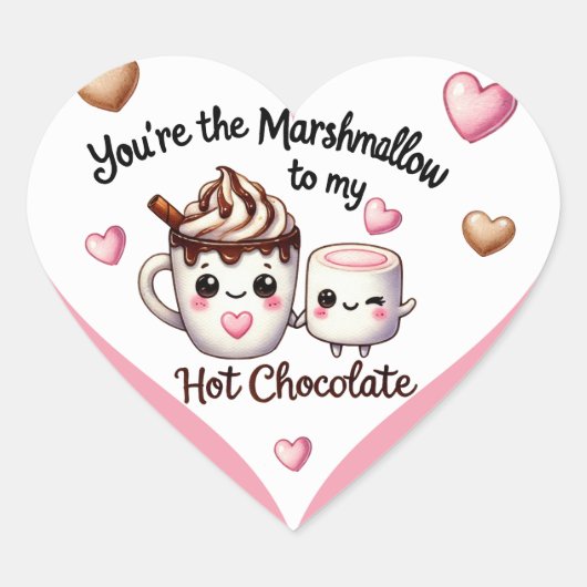 Schattigee Kawaii Marshmallow en warme chocolademe Hart Sticker (Voorkant)
