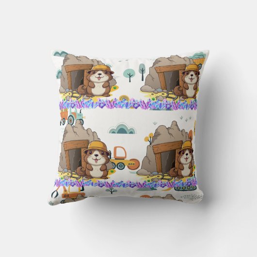 Schattigee Kawaii Miner Dier Gopher Modern Print Kussen (Achterkant)
