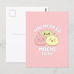 Schattigee Kawaii Mochi Food Pun Pastel Roze Liefd Briefkaart