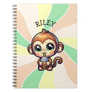 Schattigee Kawaii Monkey met Bubble Tea Gepersonal Notitieboek