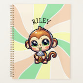 Schattigee Kawaii Monkey met Bubble Tea Gepersonal Planner (Voorkant)
